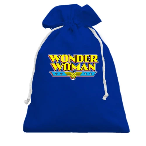 Подарочный мешочек, голубой, с надписью Wonder Woman