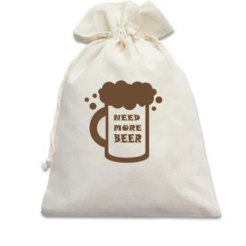 Подарунковий мішечок, Білий, з написом Need more beer