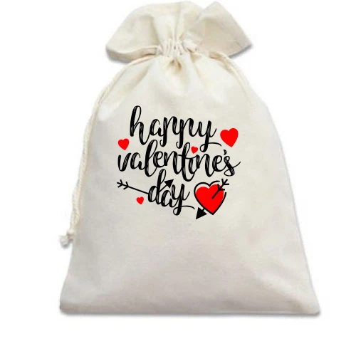 Подарунковий мішечок, білий, з написом Happy Valentine's Day