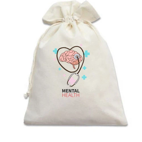Подарочный мешочек, Белый, с надписью "Mental Health"
