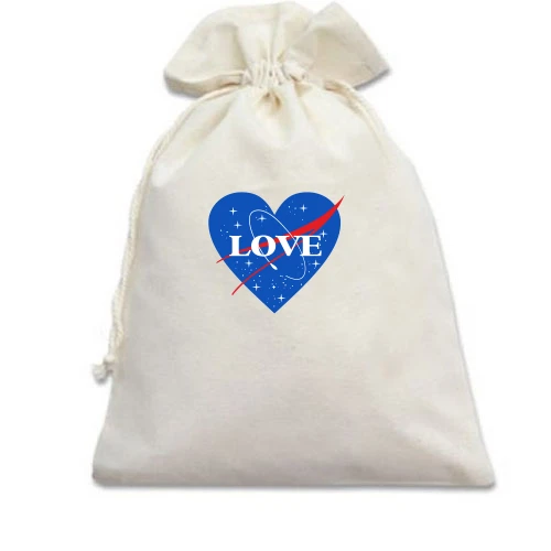 Подарунковий мішечок, білий, з написом "Love" у стилі NASA