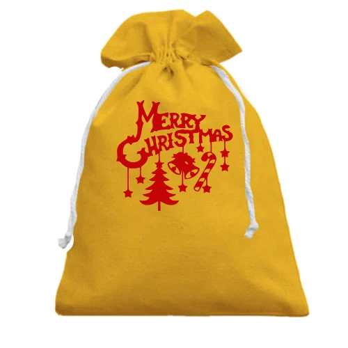 Подарунковий мішечок, Жовтий, з написом "Merry Christmas"