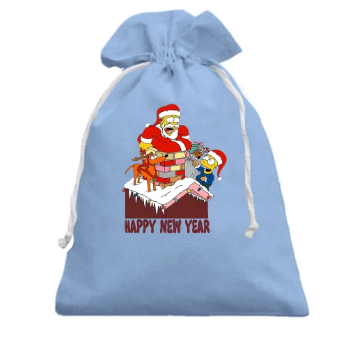 Подарунковий мішечок з написом "Happy new year" та Сімпсонами