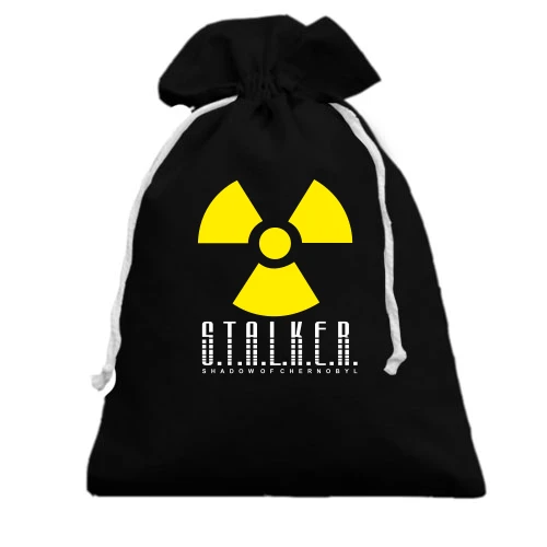 Подарочный мешочек, Черный, с символом радиации и логотипом S.T.A.L.K.E.R.