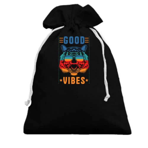 Подарочный мешочек, Черный, с надписью "Good vibes"