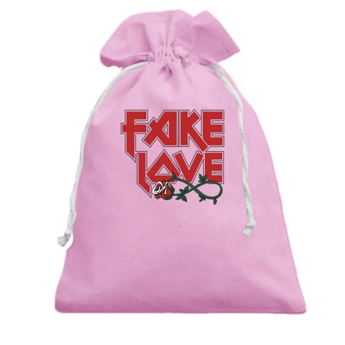 Подарочный мешочек, Белый, с надписью "Fake love"