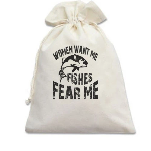 Подарочный мешочек, Голубой, Women want me Fish fear me