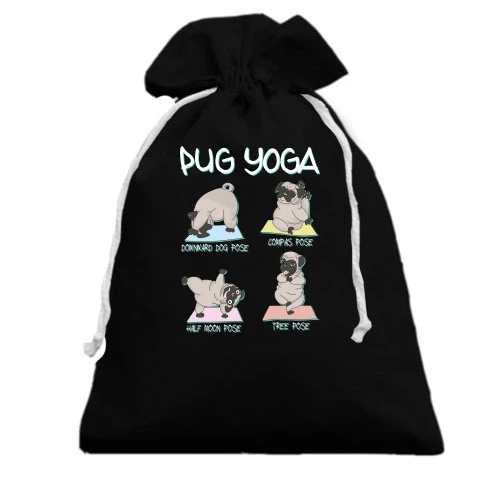 Подарочный мешочек, Черный, Pug Yoga Мопс Йога