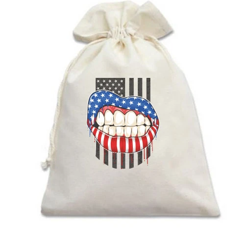 Подарочный мешочек, Белый, American lips Американский флаг Губы