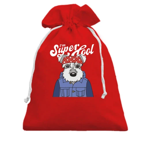 Подарочный мешочек, Красный, с собакой "I'm Super Cool"