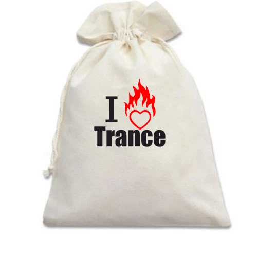 Подарунковий мішечок із написом «I love Trance» та контурним серцем у червоному полум'ї