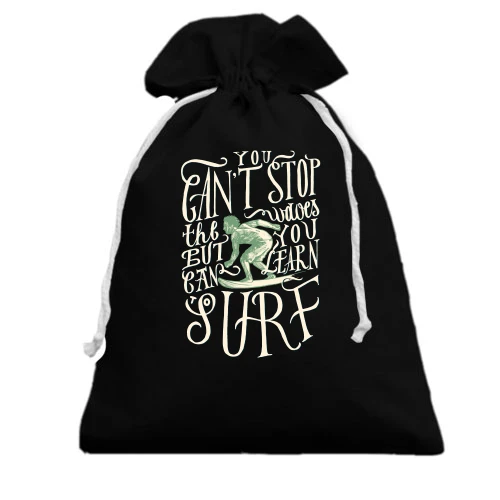 Подарочный мешочек, Черный, You can't stop Surf
