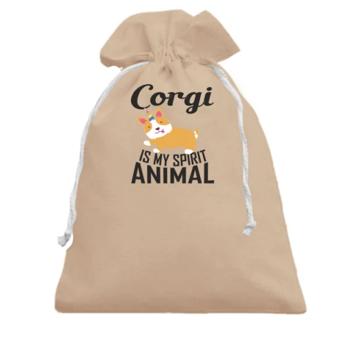 Подарочный мешочек, Белый, Corgi - is my spirit animal