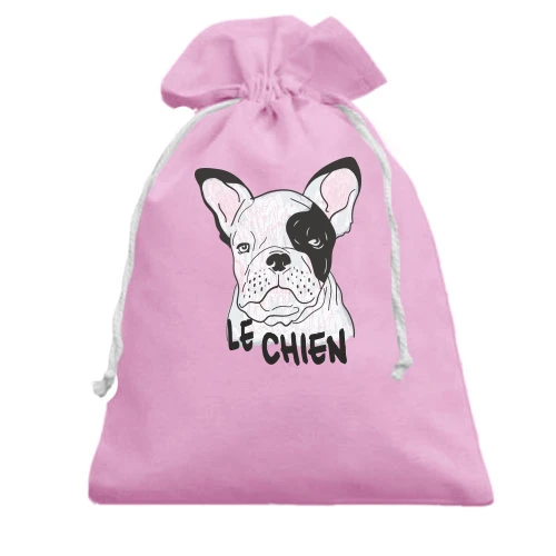 Подарочный мешочек, Белый, с надписью "Le Chien" и собакой