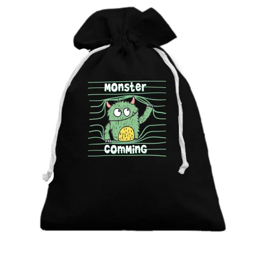 Подарочный мешочек, Черный, Monster coming