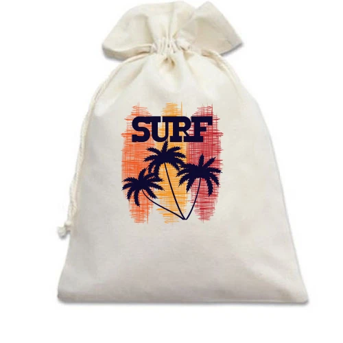 Подарунковий мішечок, білий, Surf and Palm trees