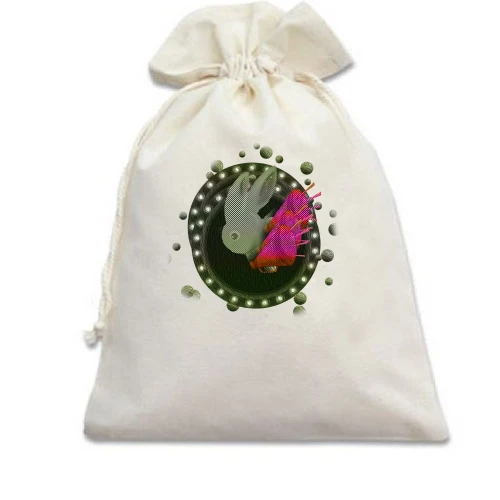 Подарочный мешочек, Белый, с зайцем в иллюминаторе