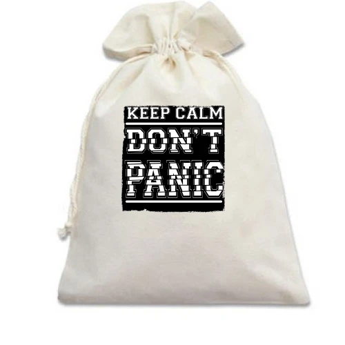 Подарунковий мішечок, білий, Keep Calm Don't Panic