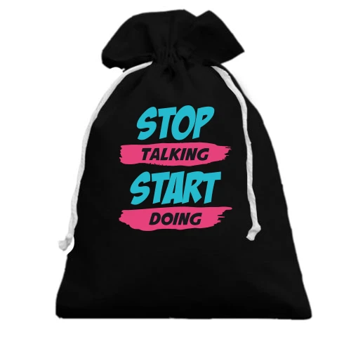 Подарунковий мішечок, чорний, Stop talking - Start doing