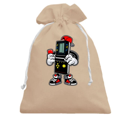 Подарунковий мішечок, Бежевий, з чоловічком тетрісом