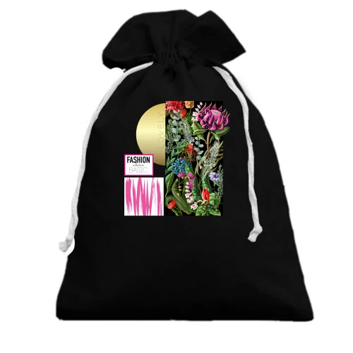 Подарунковий мішечок, Чорний, Fashion Basic Flowers