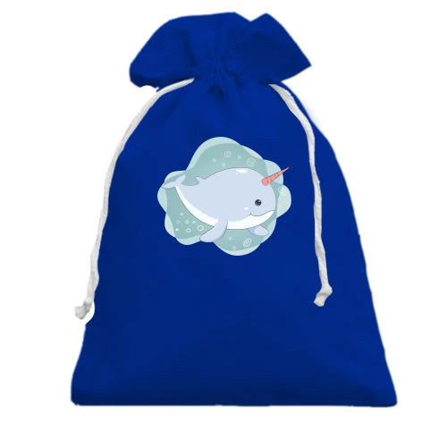 Подарунковий мішечок, Блакитний, з китом-єдинорогом