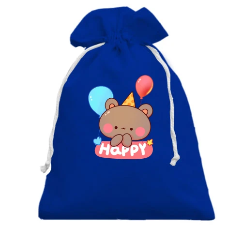 Подарочный мешочек, Голубой, Bear Happy Birthday