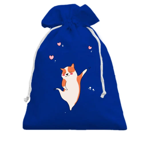 Подарочный мешочек, Голубой, Cat with hearts