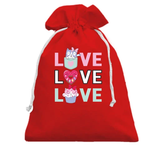 Подарочный мешочек, Красный, Love Love Love