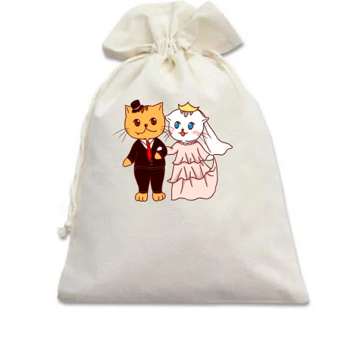 Подарочный мешочек, Белый, Кот и кошечка женятся