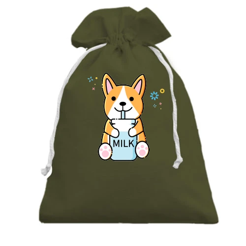Подарунковий мішечок, хакі, Corgi drinks Milk