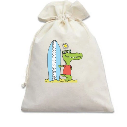 Подарочный мешочек, Белый, Crocodile surfer