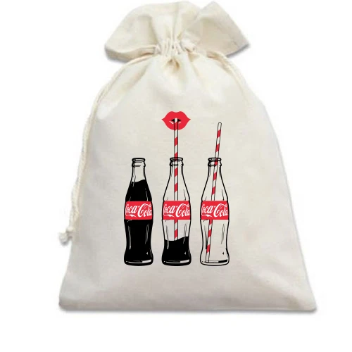 Подарочный мешочек, Белый, 3 Coca Cola
