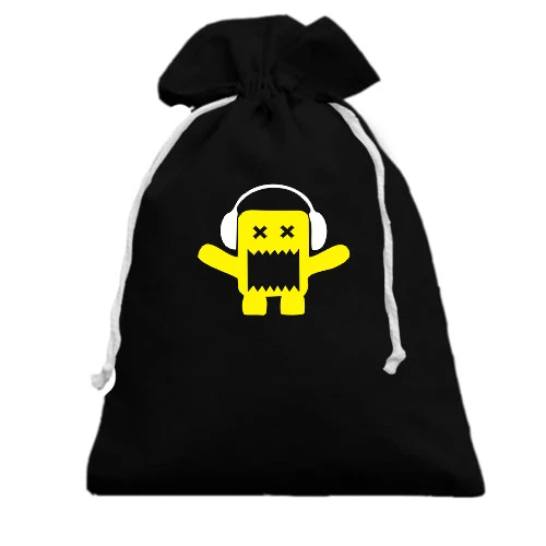 Подарунковий мішечок, Чорний, Yellow monster in the headphones.