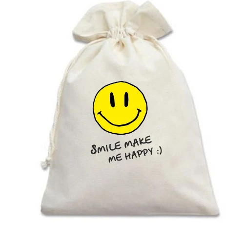 Подарочный мешочек, Белый, Smile Make me happy