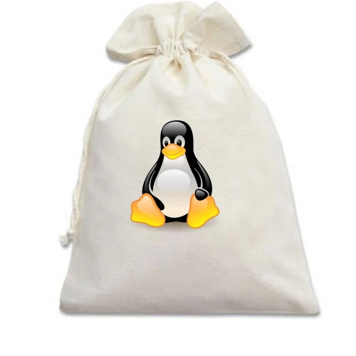 Подарочный мешочек, белый, с пингвином Linux
