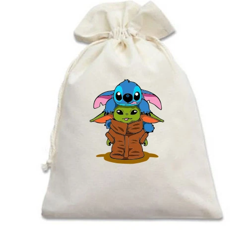 Подарочный мешочек Stitch and Baby Yoda