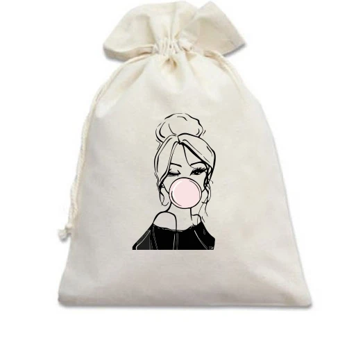 Подарунковий мішечок, Білий, Girl with babble gum art