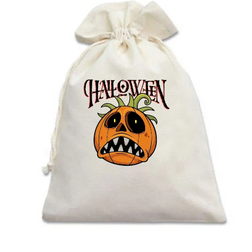 Подарочный мешочек, Белый, Halloween с тыквой