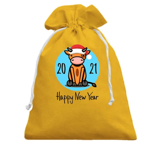 Подарочный мешочек, Желтый, с бычком Happy New Year