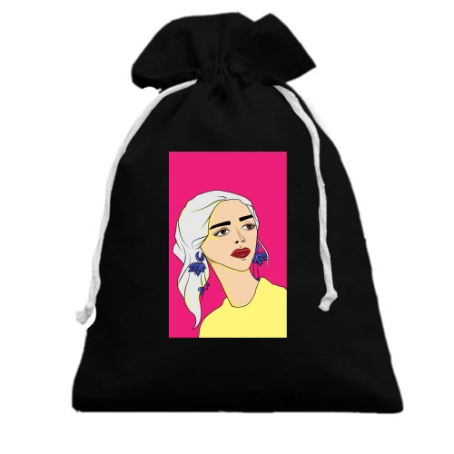 Подарочный мешочек, Черный, Blonde on pink background