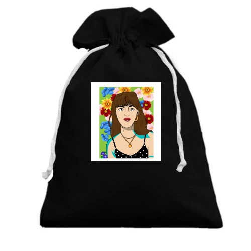 Подарочный мешочек, Черный, Brown-haired woman in flowers