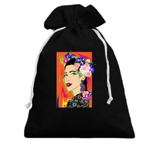 Подарочный мешочек, Черный, Brunette with flowers in her hair
