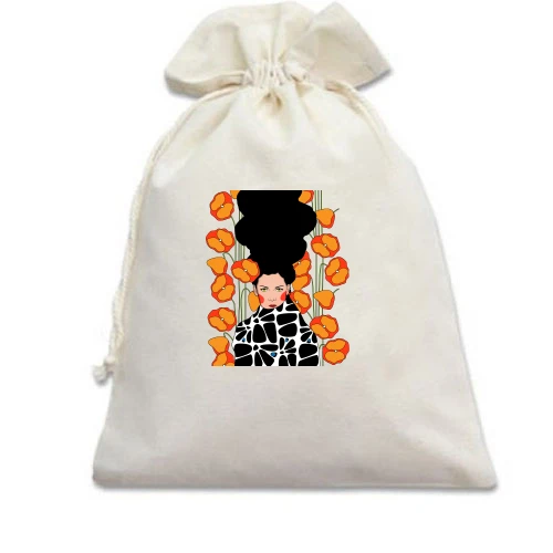 Подарунковий мішечок Brunette with poppies