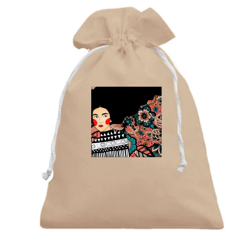 Подарочный мешочек, Бежевый, Brunette with pattern