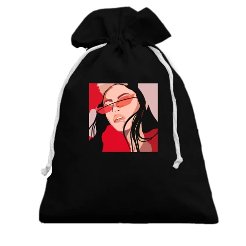 Подарунковий мішечок, Чорний, Girl with red glasses art