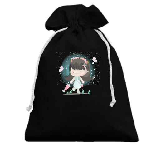 Подарочный мешочек, Черный, Baby girl with umbrella