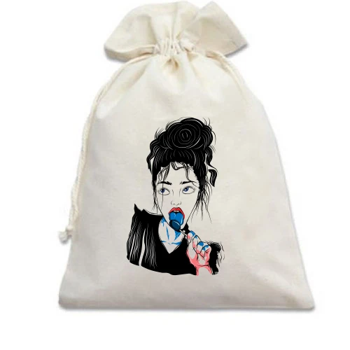 Подарочный мешочек, Белый, Girl portrait art blue lollipop