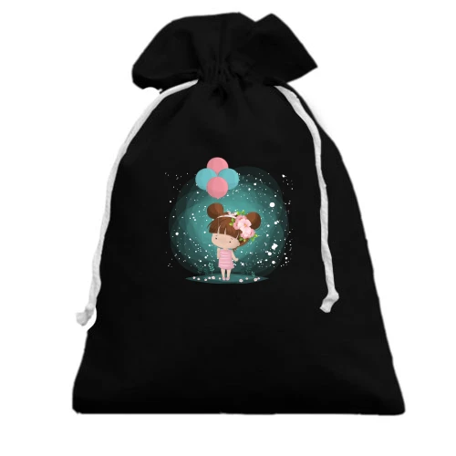 Подарочный мешочек, Черный, Baby girl with balloons