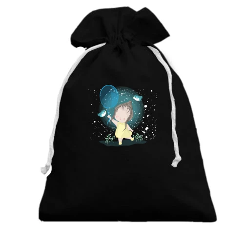Подарочный мешочек, Черный, Baby girl with a balloon